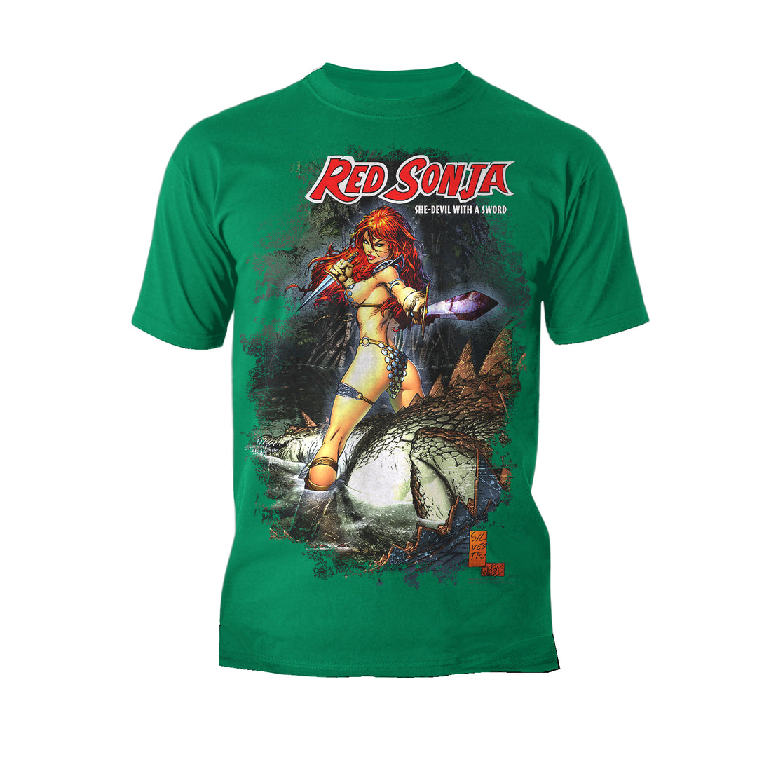 Red Sonja Marc Silvestri Comic Cover She-Devil Warrior Woman Official Men's T-Shirt Green