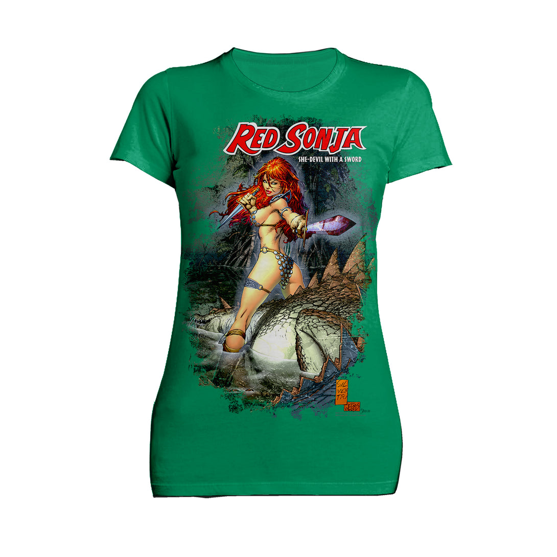 Red Sonja Marc Silvestri Comic Cover She-Devil Warrior Woman Official Women's T-Shirt Green 