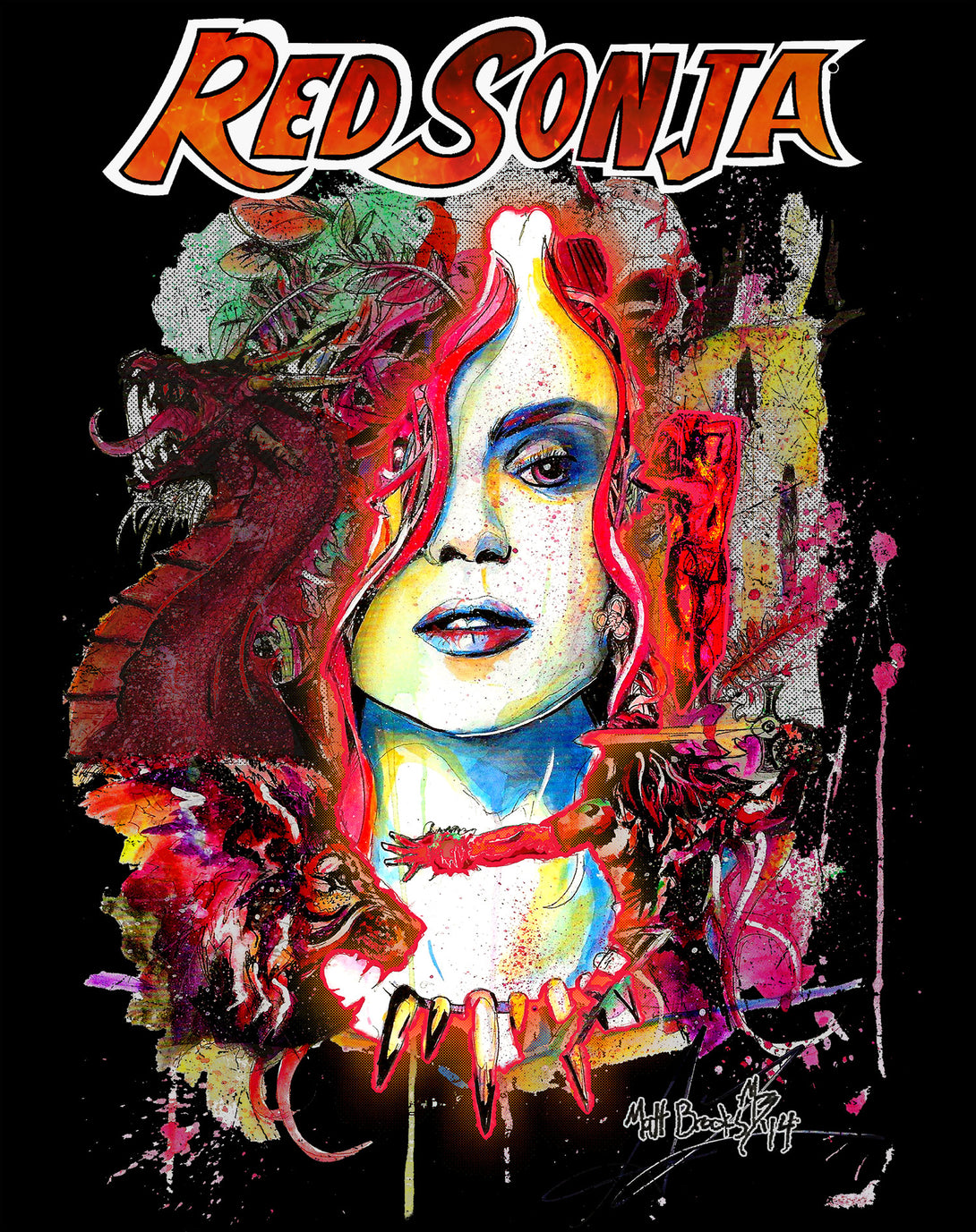 Red Sonja Matt Brooks Comic Cover Warrior Woman Pop Fine Art Official Sweatshirt Black Design Closeup