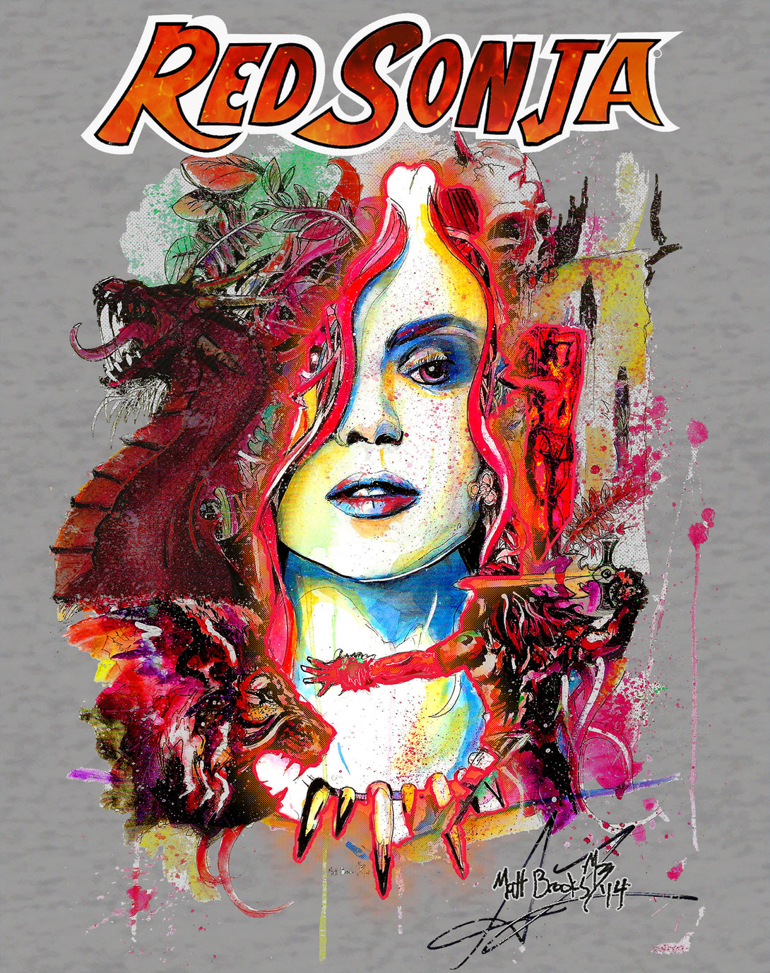 Red Sonja Matt Brooks Comic Cover Warrior Woman Pop Fine Art Official Sweatshirt Sports Grey Design Closeup