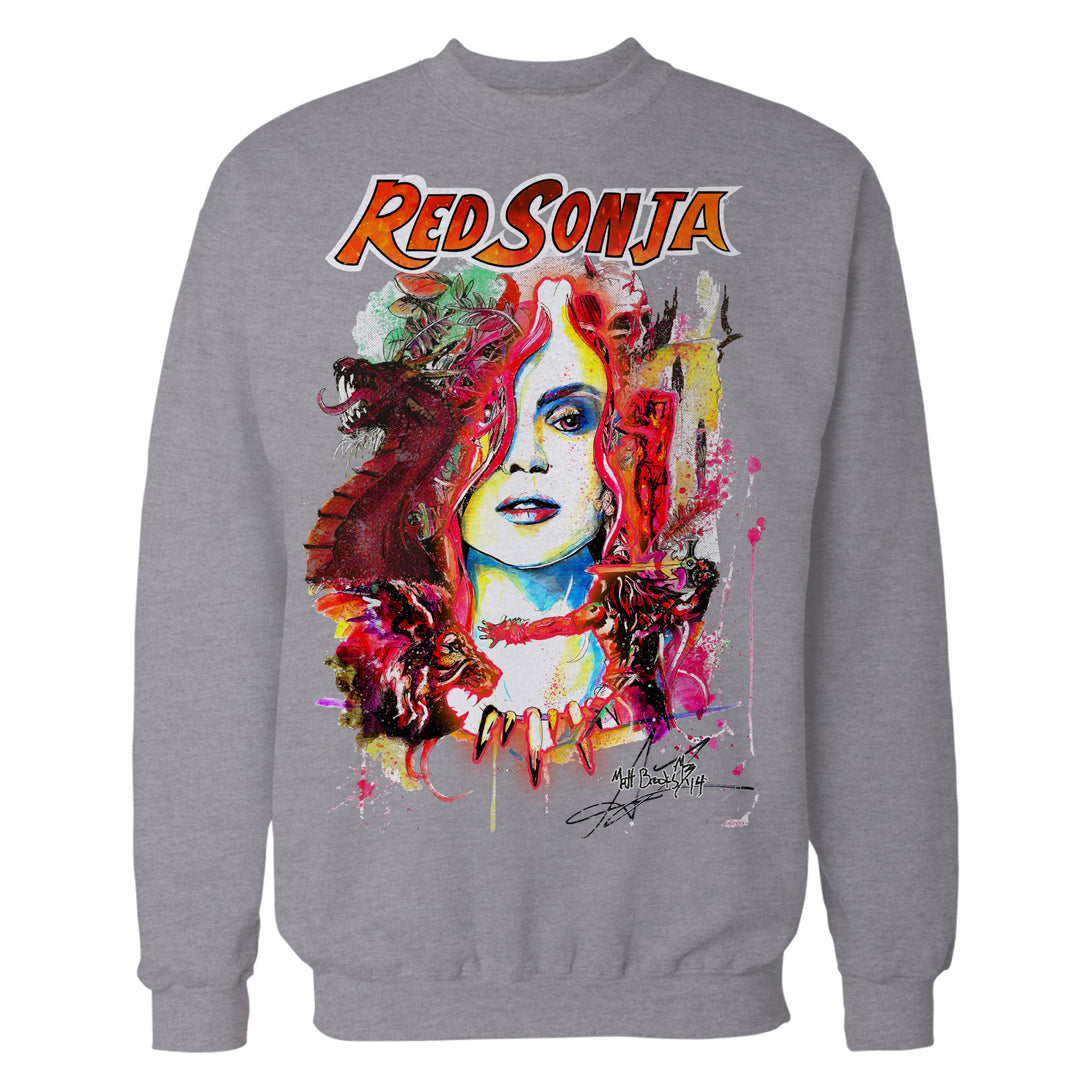 Red Sonja Matt Brooks Comic Cover Warrior Woman Pop Fine Art Official Sweatshirt Sports Grey