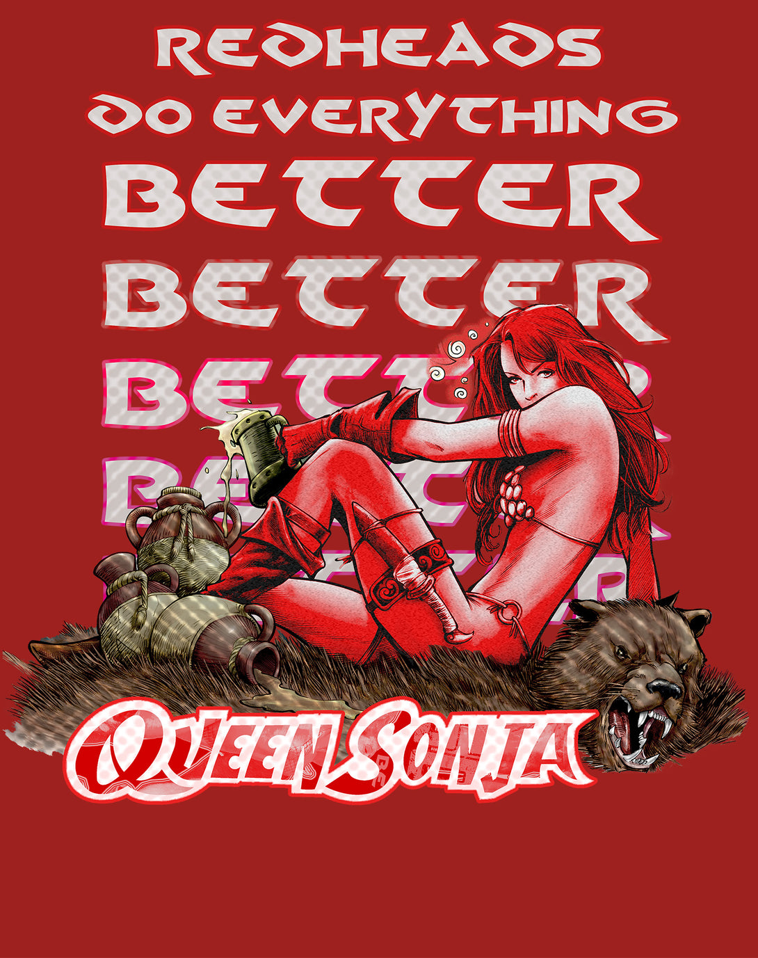 Red Sonja Meme Queen Redheads Do Everything Better Festival Official Men's T-Shirt Red Design Closeup