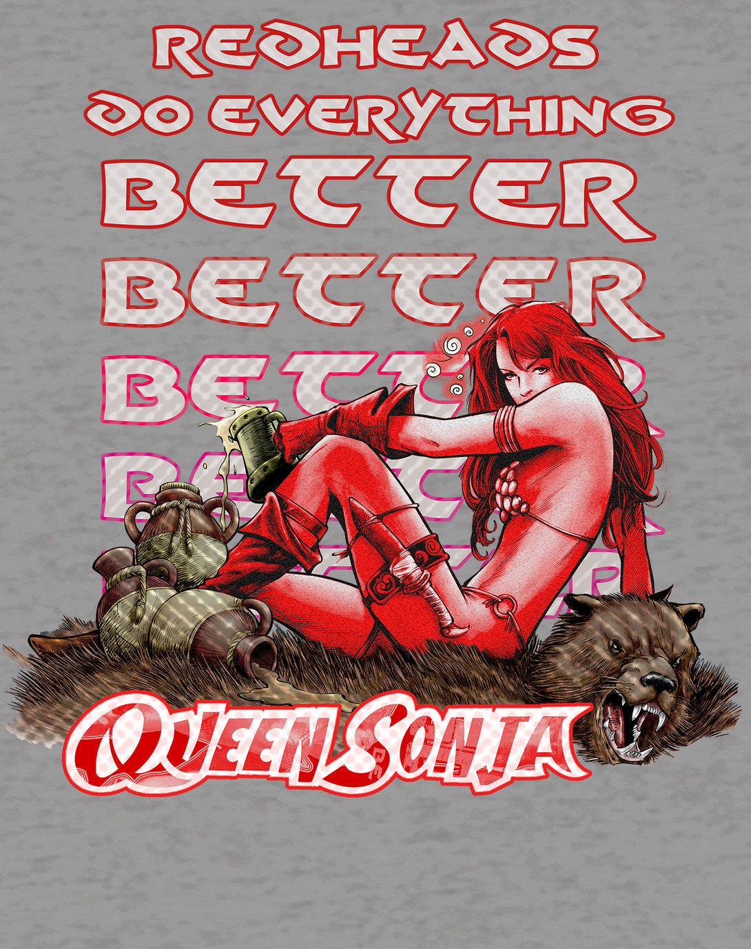 Red Sonja Meme Queen Redheads Do Everything Better Festival Official Men's T-Shirt Sports Grey Design Closeup