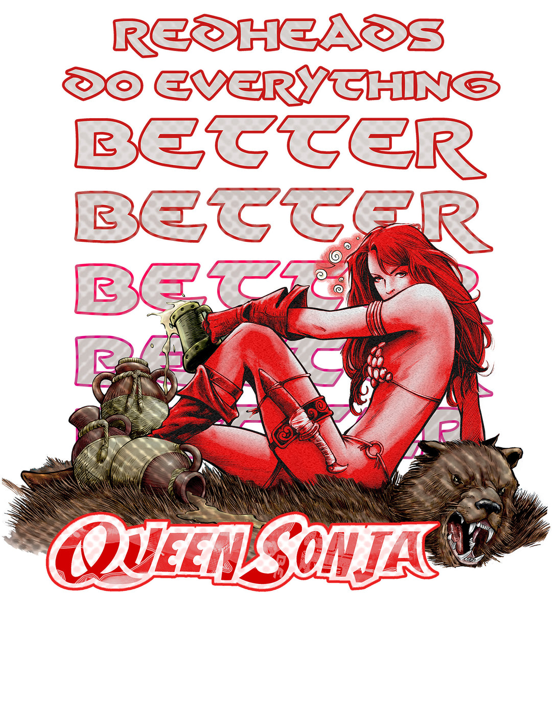 Red Sonja Meme Queen Redheads Do Everything Better Festival Official Women's T-Shirt White Design Closeup