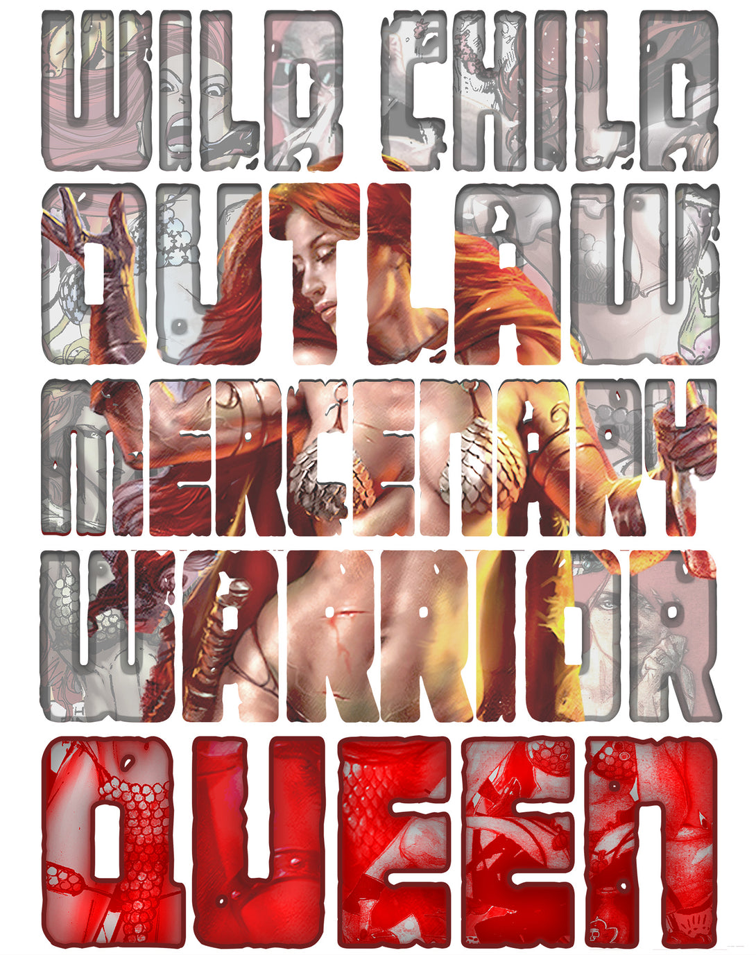 Red Sonja Poster Redhead Wild Child Warrior Queen Festival Official Women's T-Shirt White Design Closeup