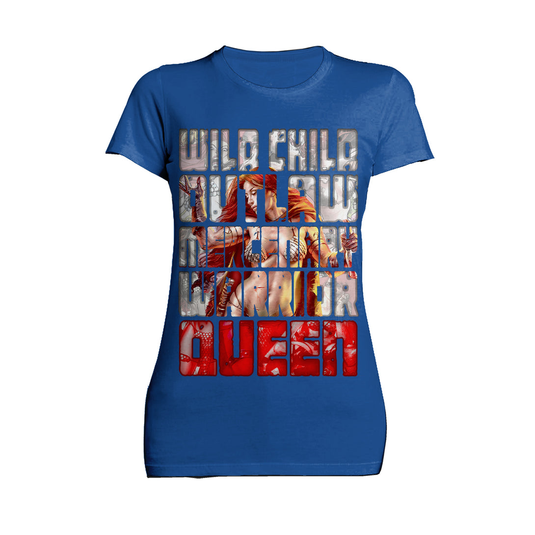 Red Sonja Poster Redhead Wild Child Warrior Queen Festival Official Women's T-Shirt Blue