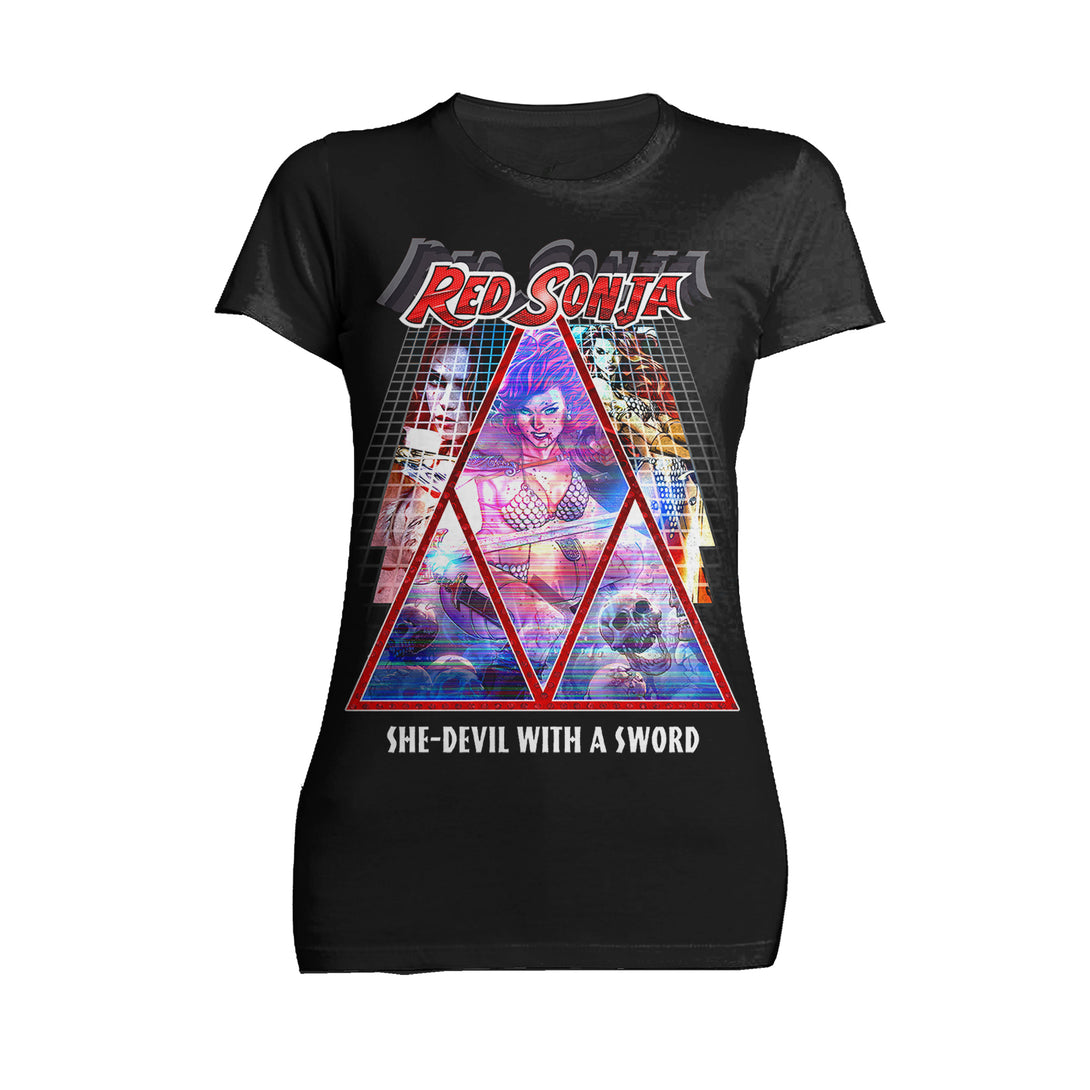 Red Sonja Poster Synthwave Redhead Epic Cyberpunk Retro 80s Official Women's T-Shirt Black