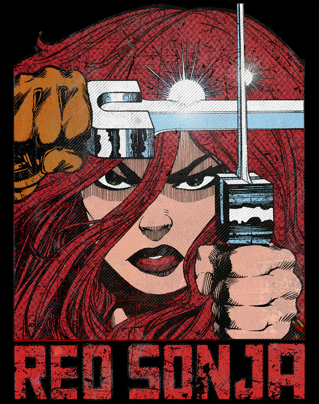 Red Sonja Walter Simonson Comic Legends Redhead Warrior Art Official Sweatshirt Black Design Closeup