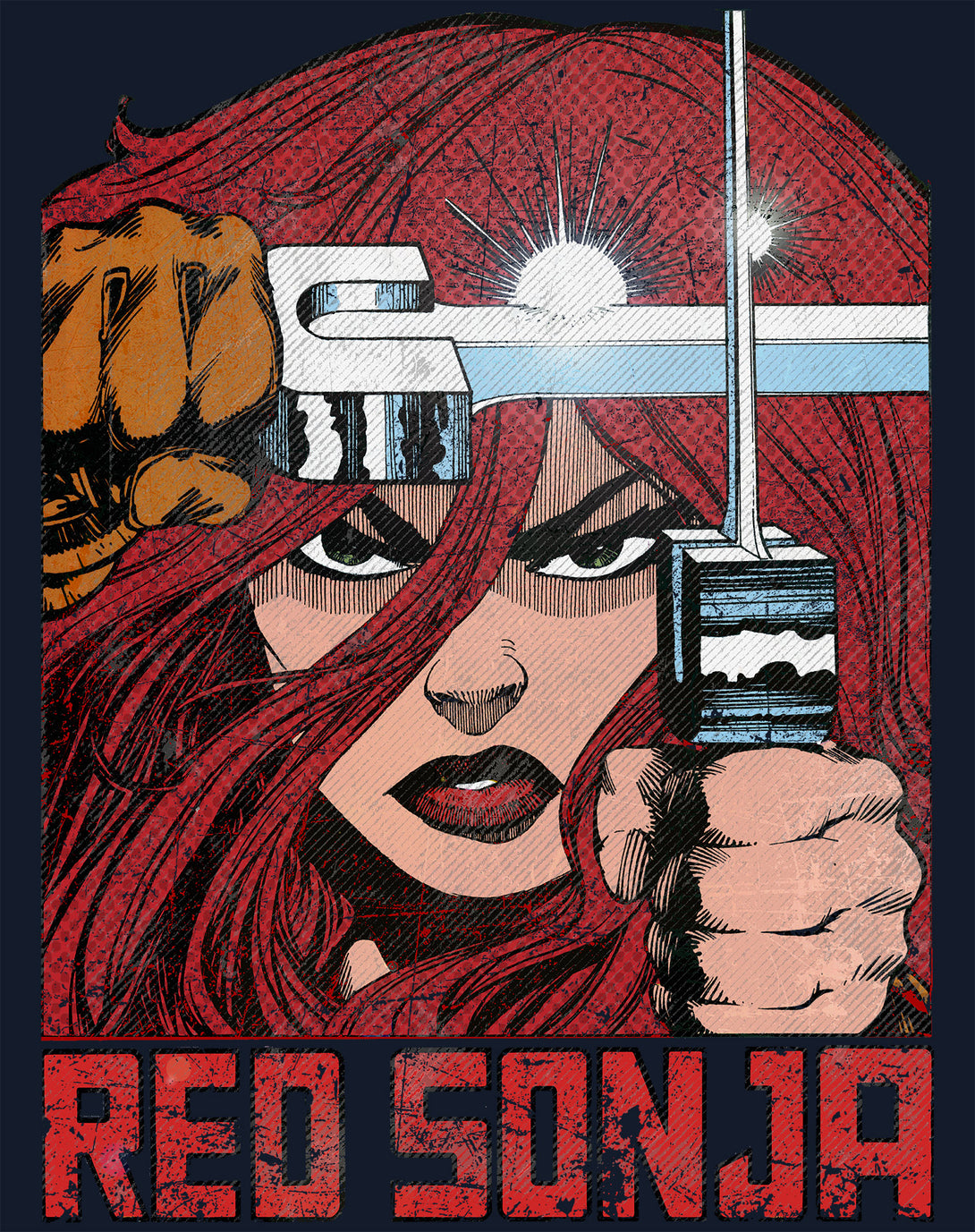 Red Sonja Walter Simonson Comic Legends Redhead Warrior Art Official Women's T-Shirt Navy Design Closeup