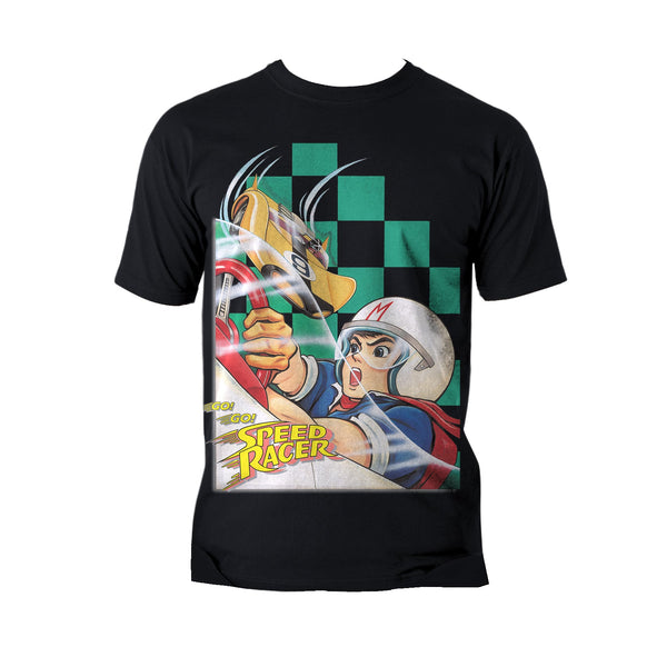 Speed Racer Checkered Green Official Men's T-shirt (Black)