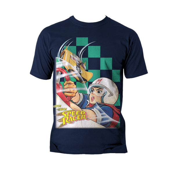 Speed Racer Checkered Green Official Men's T-shirt (Navy) - Urban Species Short Sleeved Men's T-shirt