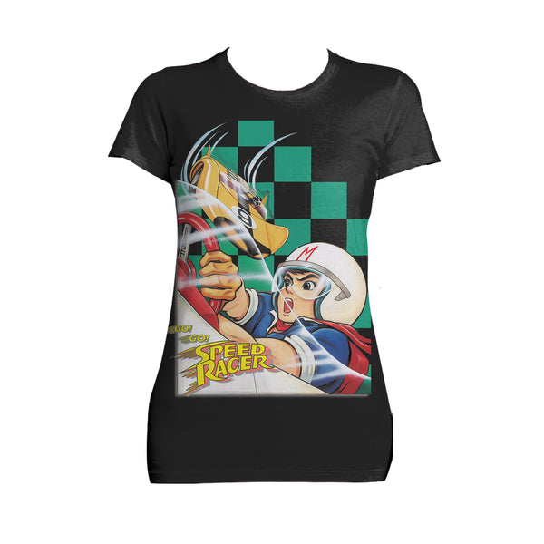 Speed Racer Checkered Green Official Women's T-shirt (Black)