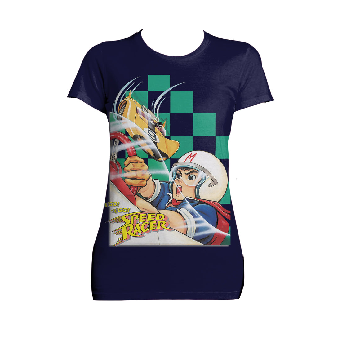 Speed Racer Checkered Green Official Women's T-shirt (Navy) - Urban Species Short Sleeved Men's T-shirt