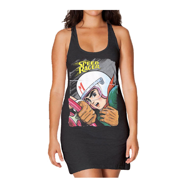 Speed Racer Close Up Official Women's Long Tank Dress (Black) - Urban Species Ladies Long Tank Dress