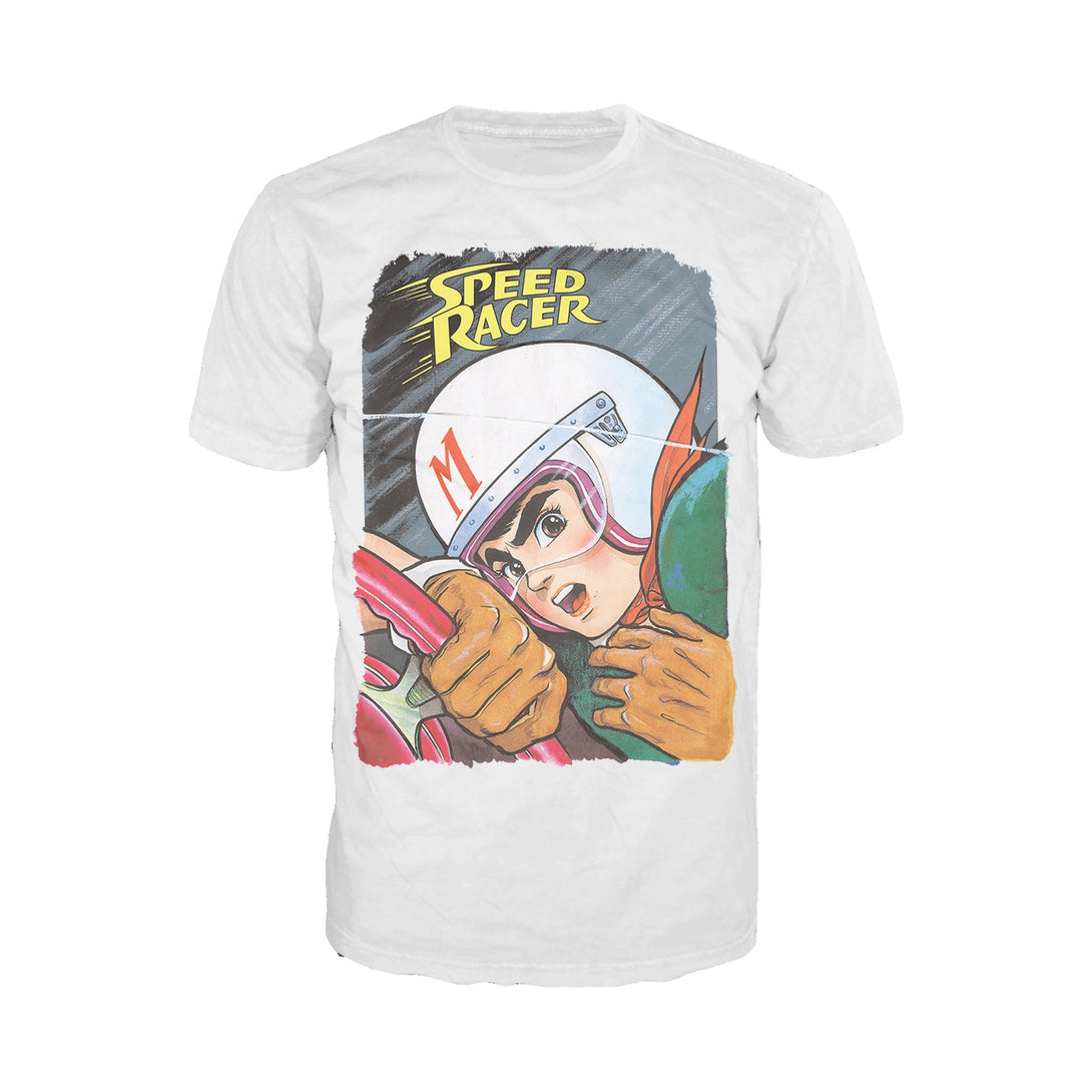 Speed Racer Close Up Official Men's T-shirt (White) - Urban Species Mens Short Sleeved T-Shirt