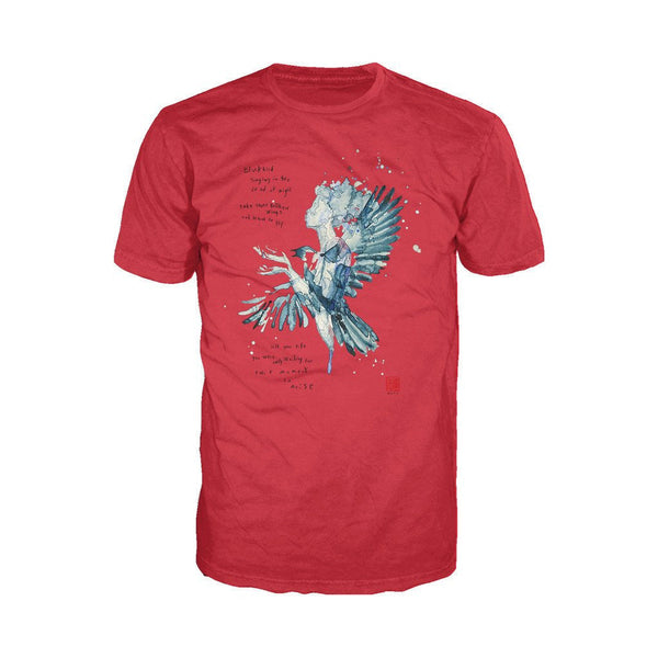 Beatles David Mack Blackbird Official Men's T-shirt (Red) - Urban Species Mens Short Sleeved T-Shirt