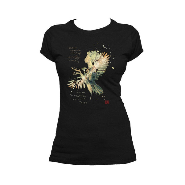 Beatles David Mack Blackbird Official Women's T-shirt (Black) - Urban Species Ladies Short Sleeved T-Shirt