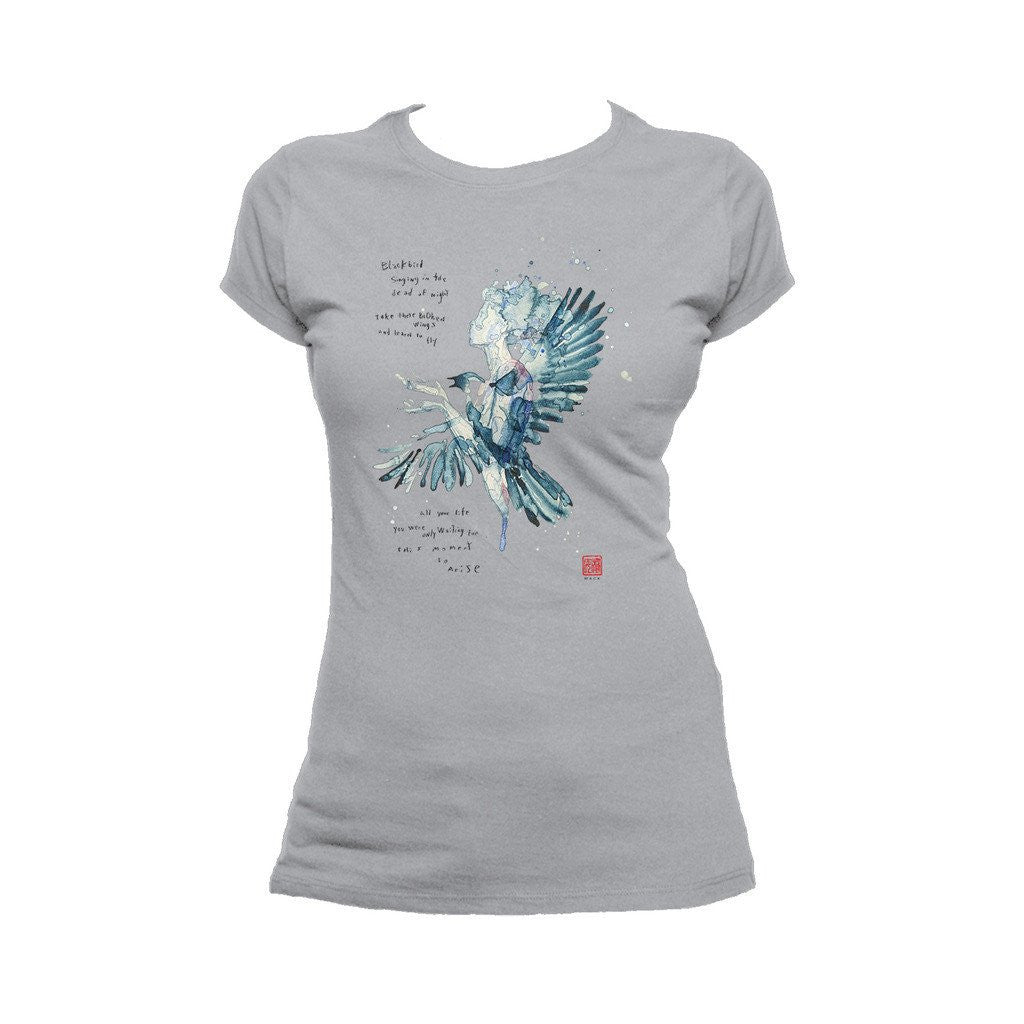 Beatles David Mack Blackbird Official Women's T-shirt (Heather Grey) - Urban Species Ladies Short Sleeved T-Shirt