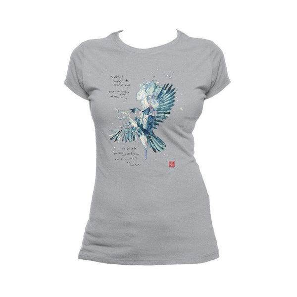 Beatles David Mack Blackbird Official Women's T-shirt (Heather Grey) - Urban Species Ladies Short Sleeved T-Shirt