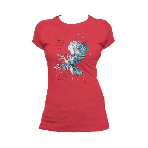 Beatles David Mack Blackbird Official Women's T-shirt (Red) - Urban Species Ladies Short Sleeved T-Shirt