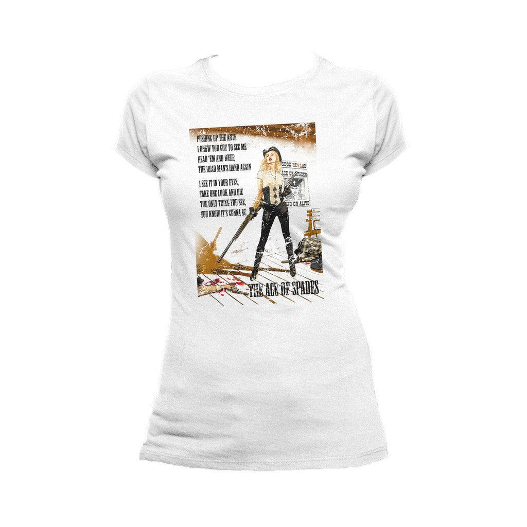 Motorhead Mike Mayhew Ace of Spades Official Women's T-shirt (White) - Urban Species Ladies Short Sleeved T-Shirt
