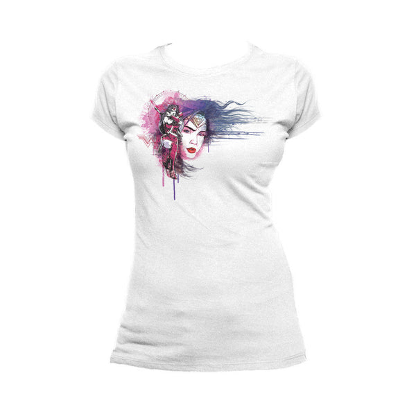 DC Batman V Superman Wonder Woman Graff Character Face Official Women's T-shirt White - Urban Species