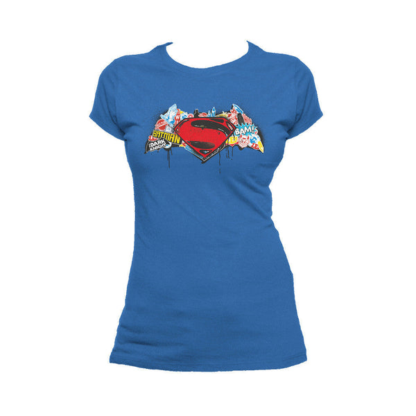 DC Batman V Superman Logo Stencil Official Women's T-shirt Blue - Urban Species