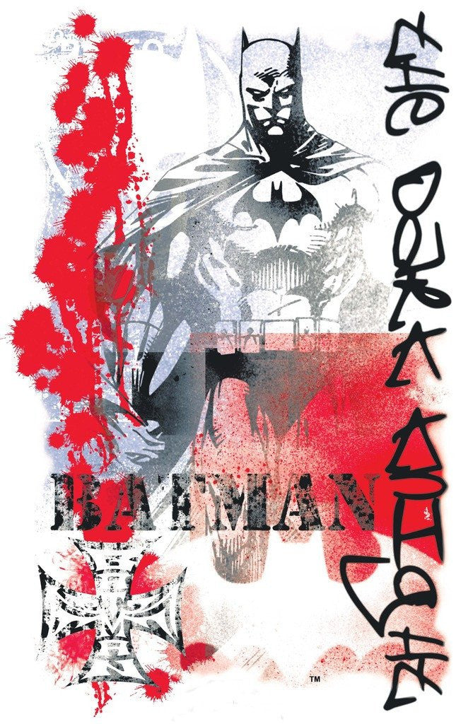 DC Comics Batman Stencil Official Men's T-shirt White - Urban Species Design Close Up