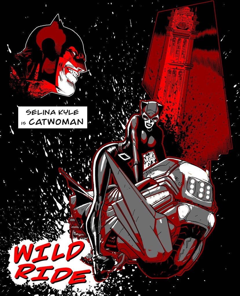DC Comics Catwoman Wild Ride Official Men's T-shirt Black - Urban Species Design Close Up