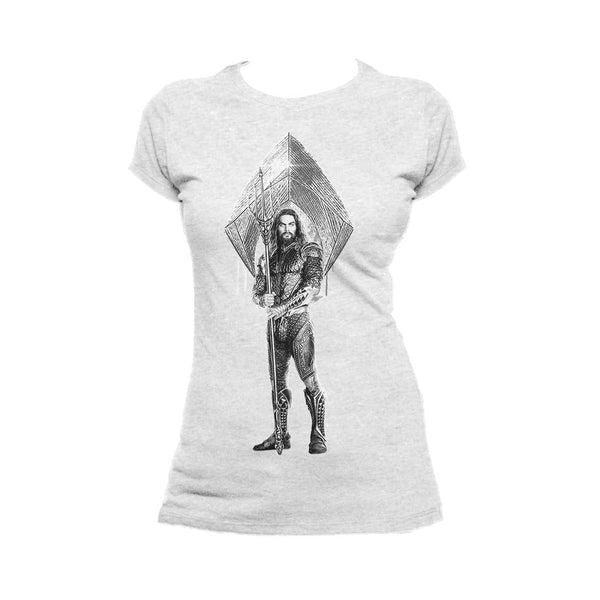 DC Justice League Logo Aquaman Trident Official Women's T-shirt (Heather Grey) - Urban Species Ladies Short Sleeved T-Shirt