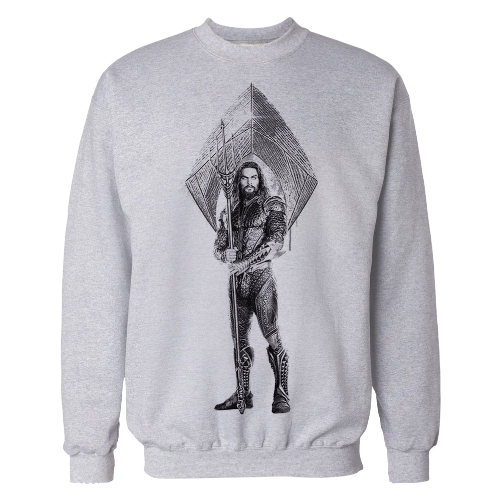 DC Justice League Logo Aquaman Trident Official Sweatshirt (Heather Grey) - Urban Species Sweatshirt