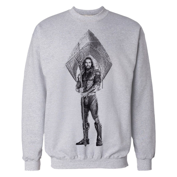 DC Justice League Logo Aquaman Trident Official Sweatshirt (Heather Grey) - Urban Species Sweatshirt
