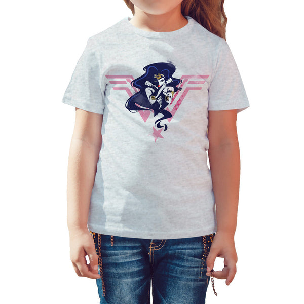DC Justice League +Logo Wonder Woman Official Kid's T-Shirt (Heather Grey) - Urban Species Kids Short Sleeved T-Shirt