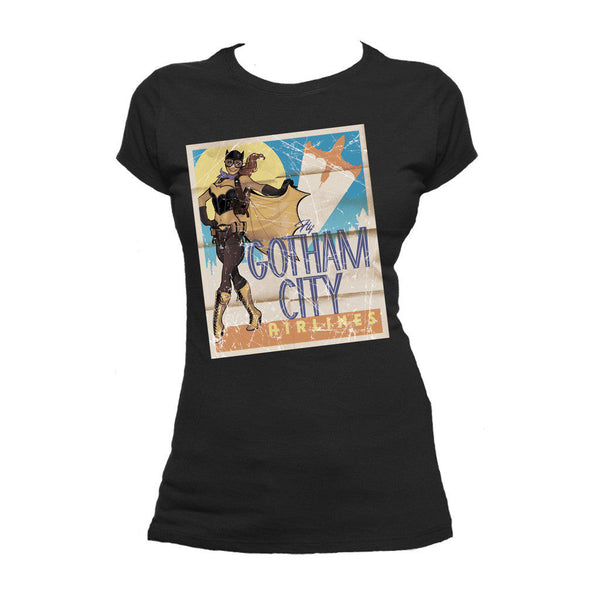 DC Comics Bombshells Batgirl Gotham Airlines Official Women's T-shirt Black - Urban Species