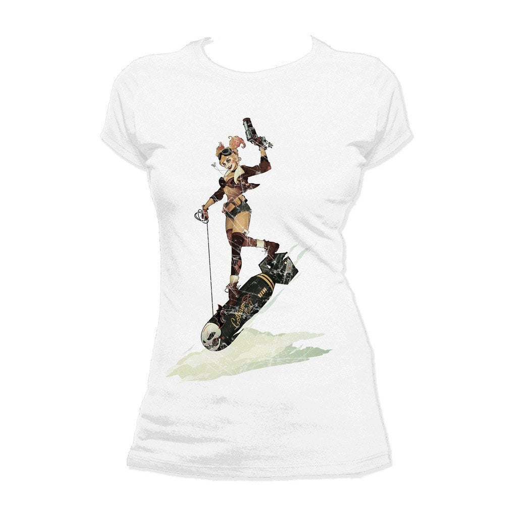 DC Comics Bombshells Harley Quinn Character Bomb Official Women's T-shirt White - Urban Species