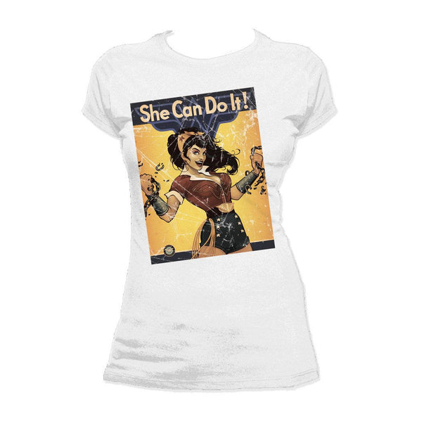 DC Comics Bombshells Wonder Woman Poster Do It Official Women's T-shirt White - Urban Species