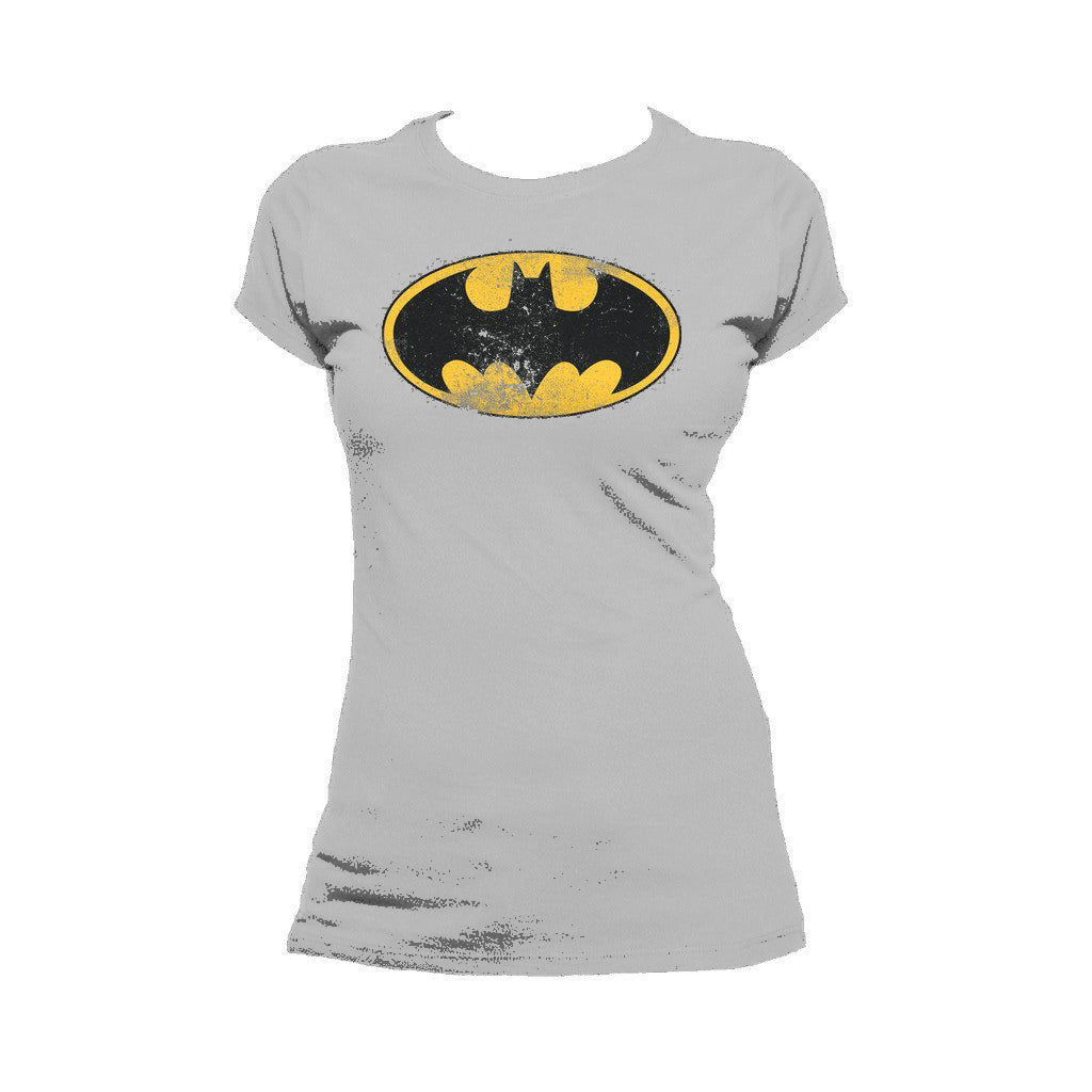DC Comics Batman Logo Classic Distressed Official Women's T-Shirt Sports Grey