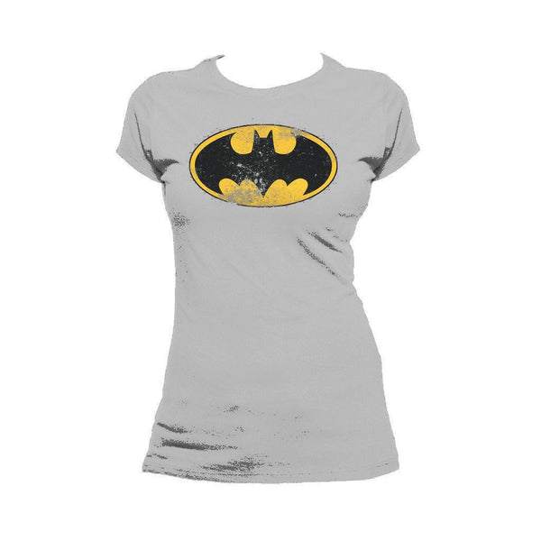 DC Comics Batman Logo Classic Distressed Official Women's T-Shirt Sports Grey