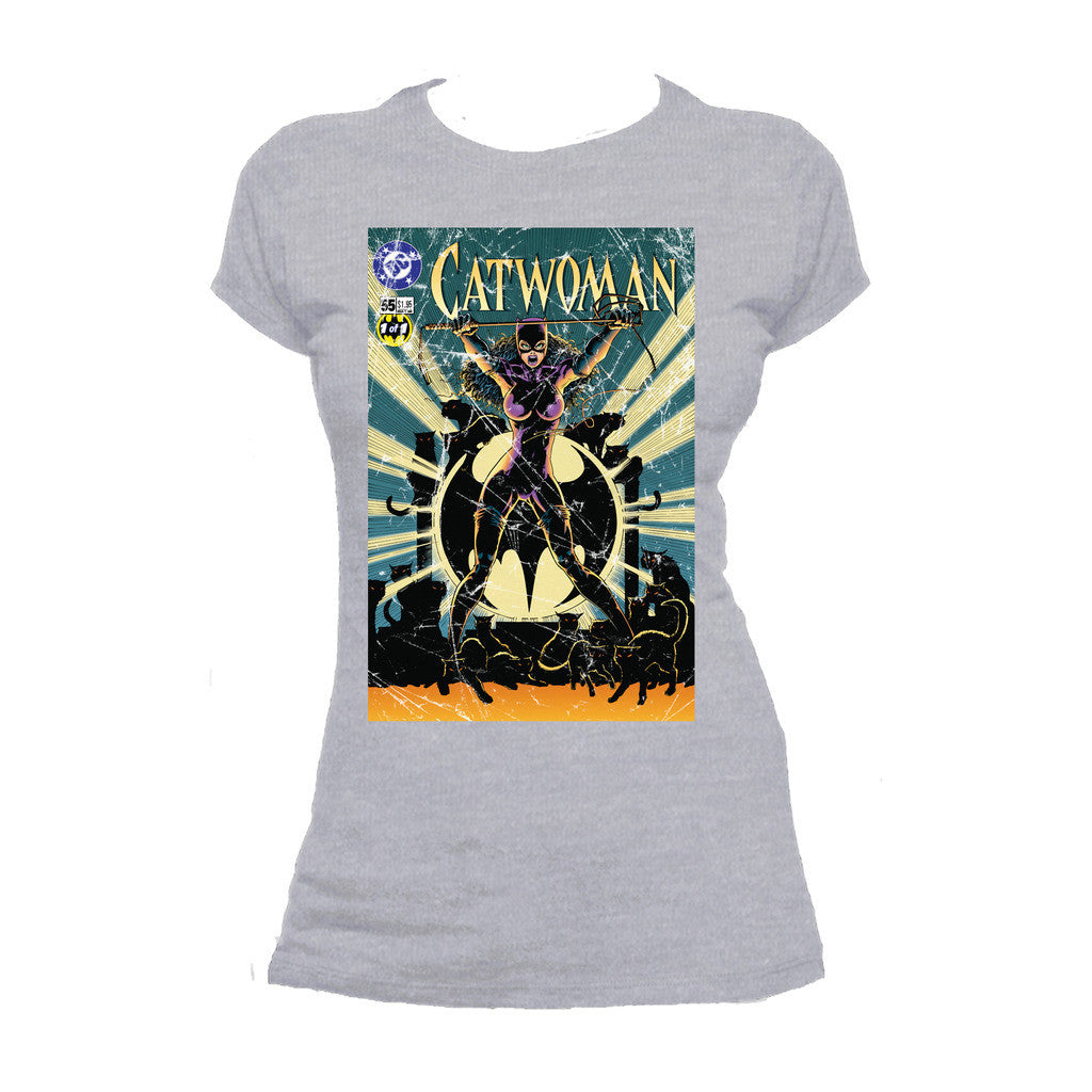 DC Comics Catwoman Cover #55 Retro Official Women's T-shirt Sports Grey - Urban Species