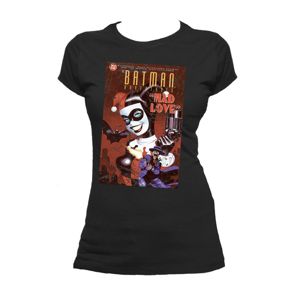 DC Comics Harley Quinn Cover Mad Love Retro Official Women's T-shirt Black - Urban Species