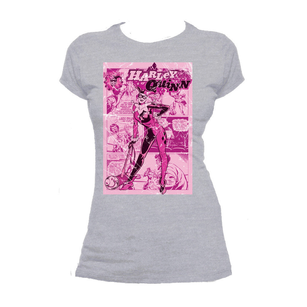 DC Comics Retro Harley Quinn Cover Strip Official Women's T-shirt Sports Grey - Urban Species