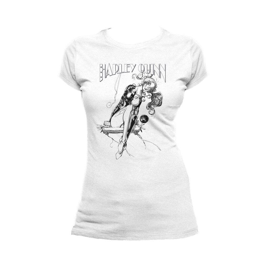 DC Comics Harley Quinn Sketch Swing 01 Official Women's T-Shirt White - Urban Species