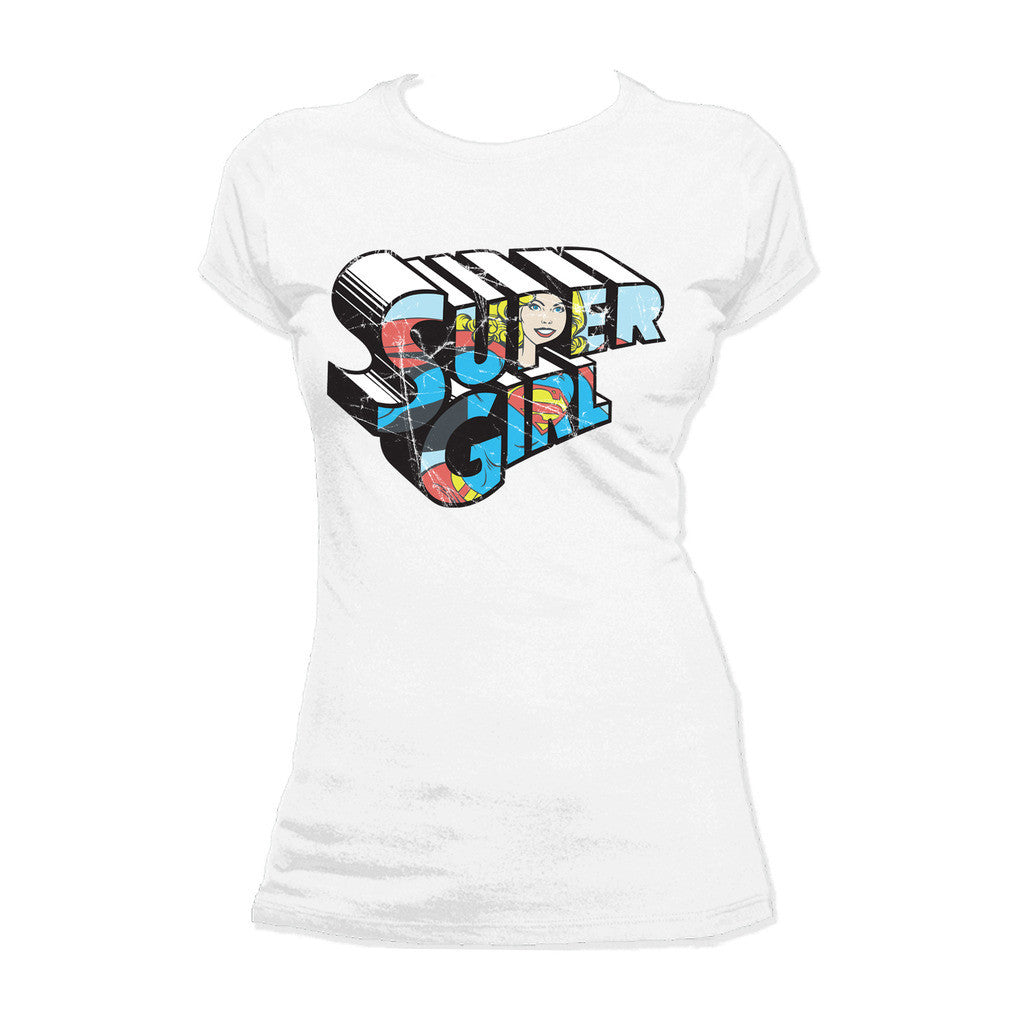 DC Comics Retro Supergirl Logo Character Distressed Official Women's T-shirt White - Urban Species