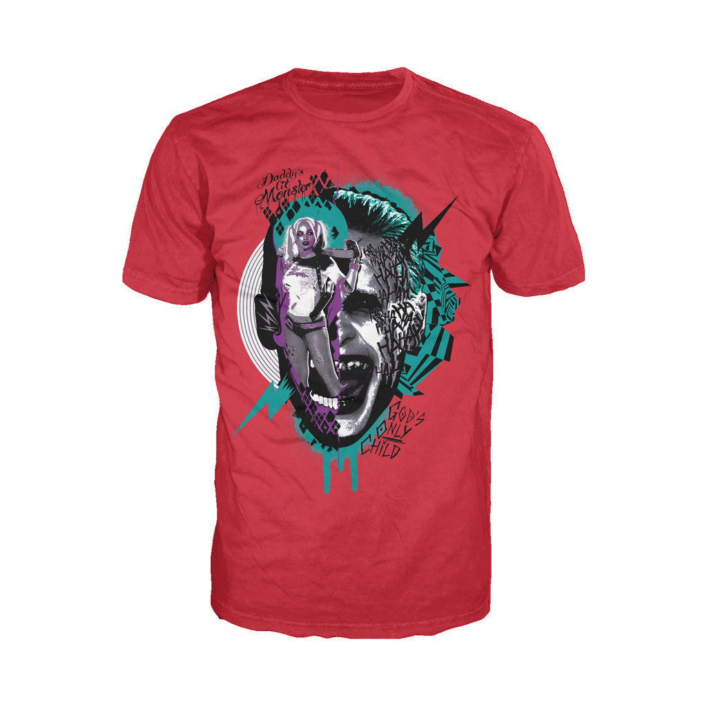 DC Suicide Squad Joker-Harley Quinn Collage Official Men's T-shirt (Red) - Urban Species Mens Short Sleeved T-Shirt