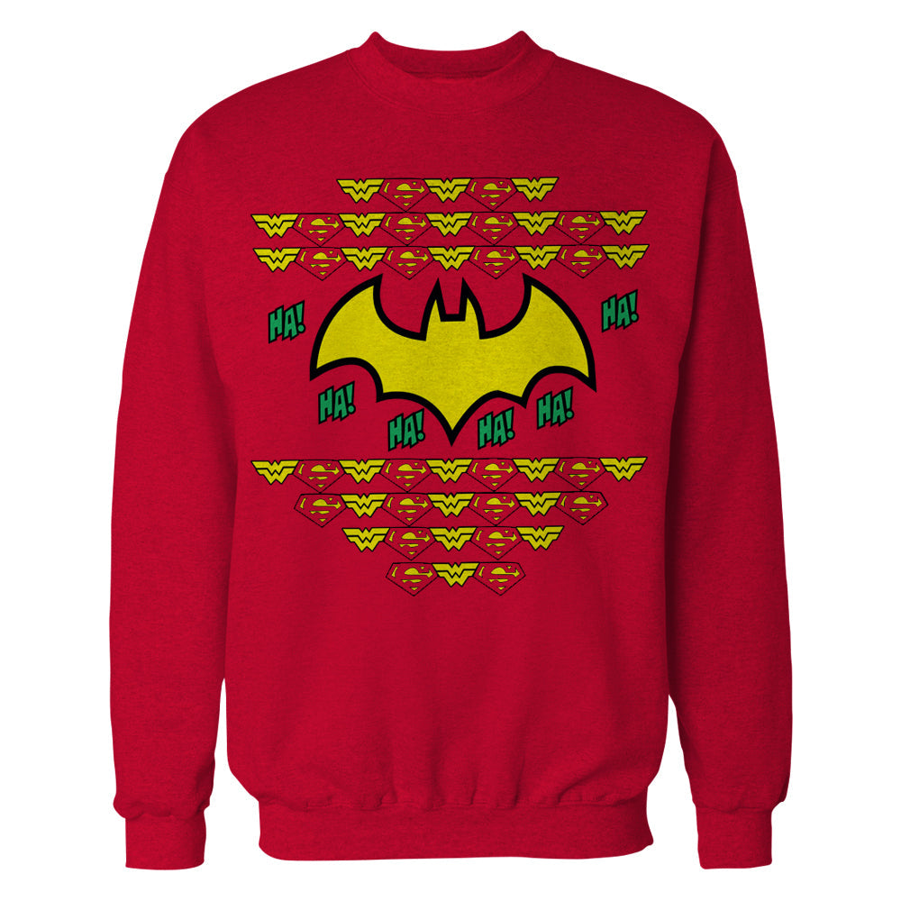 DC Comics Justice League Batman Xmas Pattern Ha Official Sweatshirt Red - Urban Species