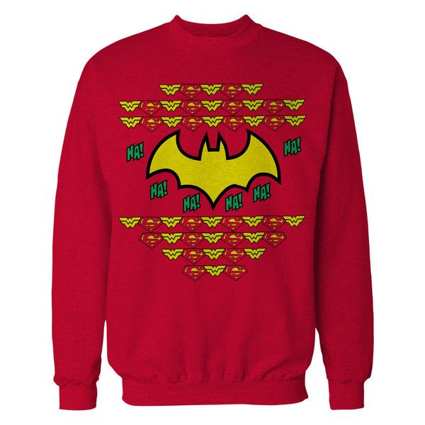 DC Comics Justice League Batman Xmas Pattern Ha Official Sweatshirt Red - Urban Species