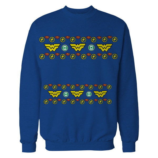 DC Comics Justice League Wonder Woman Xmas Pattern Tube Official Sweatshirt Blue - Urban Species