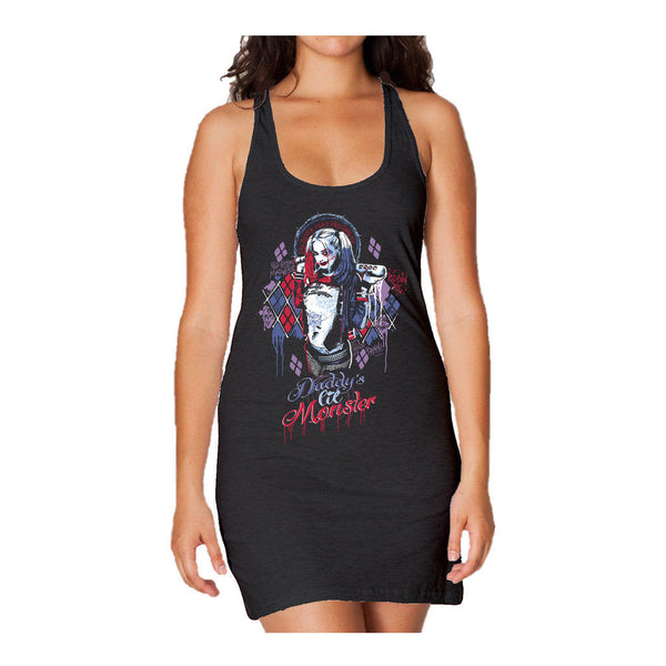 DC Suicide Squad Harley Quinn Lil Monster Official Women's Long Tank Dress (Black) - Urban Species Ladies Long Tank Dress