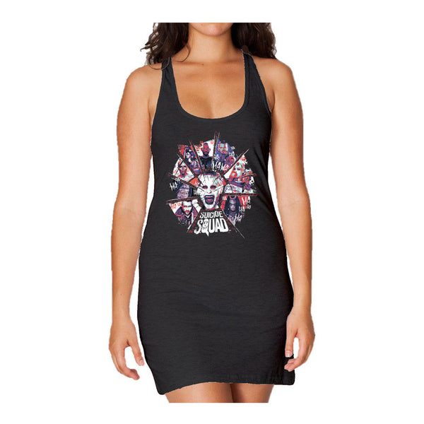 DC Suicide Squad Shattered Official Women's Long Tank Dress (Black) - Urban Species Ladies Long Tank Dress