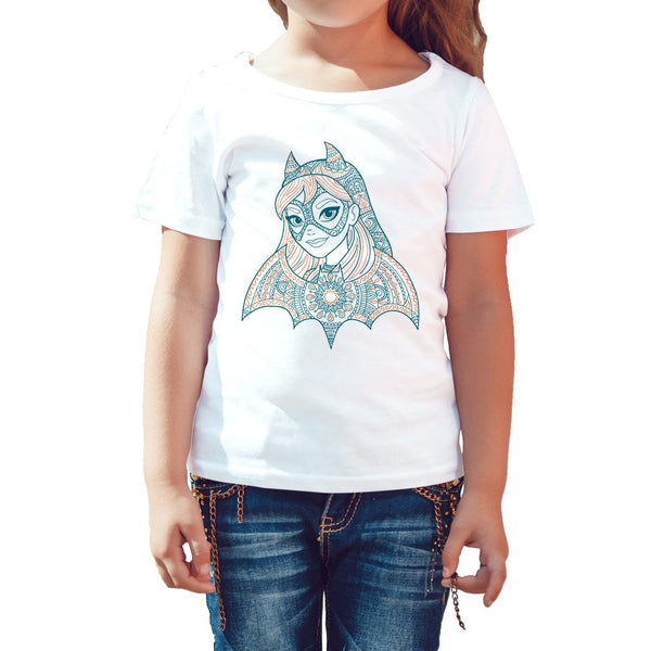 DC Comics Super Hero Girls Batgirl Pattern Bandana Profile Official Kid's T-Shirt (White) - Urban Species Kids Short Sleeved T-Shirt